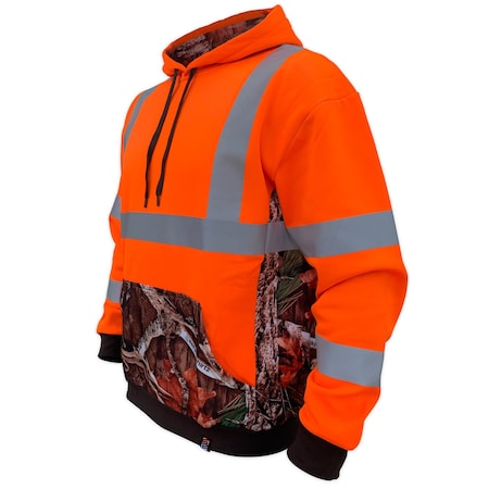 Safetyshirtz SS360 Deepwoods Camo Class 3 Hoodie, Safety Orange, L 56120103L